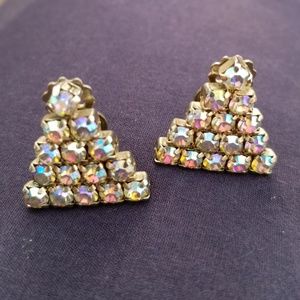 Vintage Rhinestone Triangle Clip On Earrings